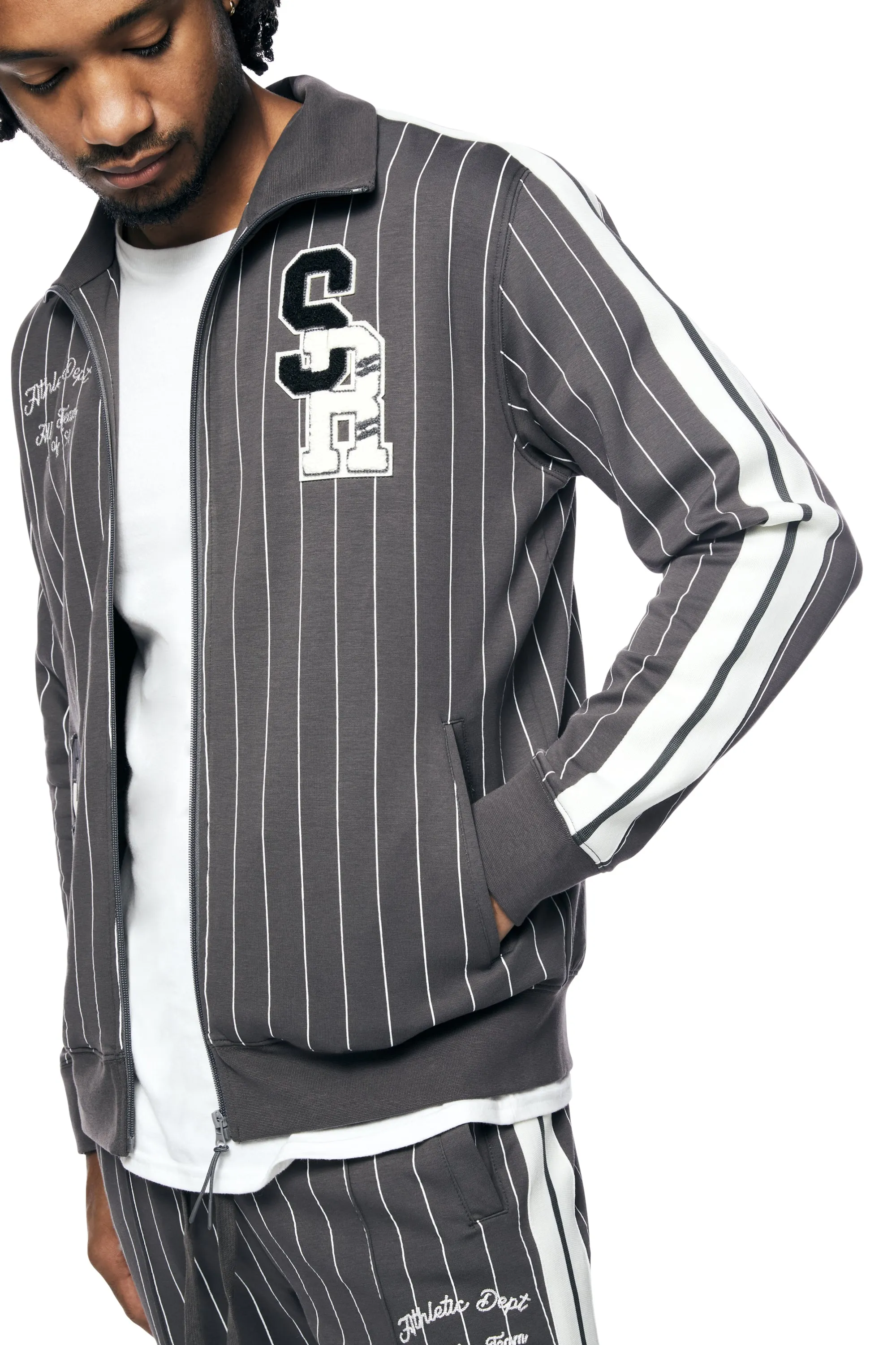 Pin Striped Varsity Track Jacket - Pavement