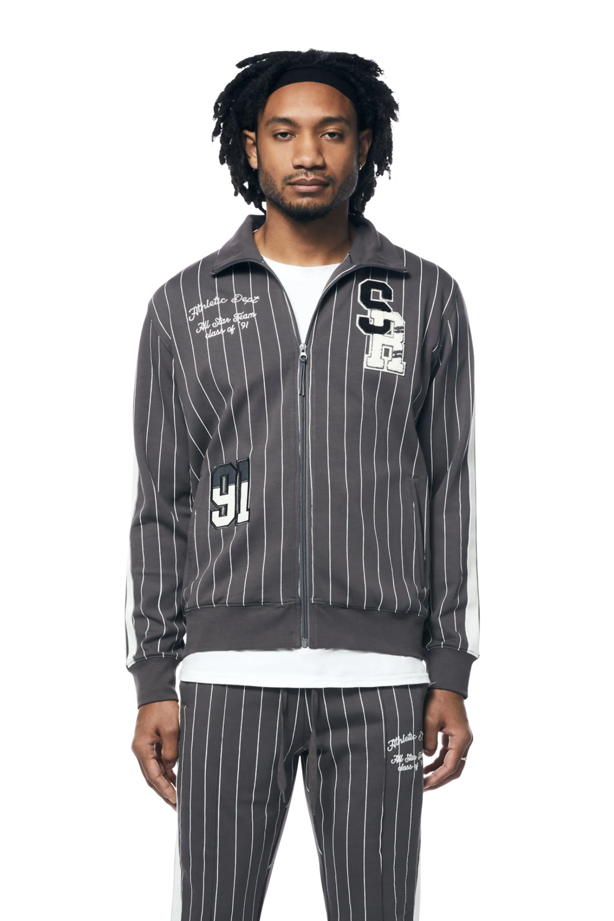 Pin Striped Varsity Track Jacket - Pavement