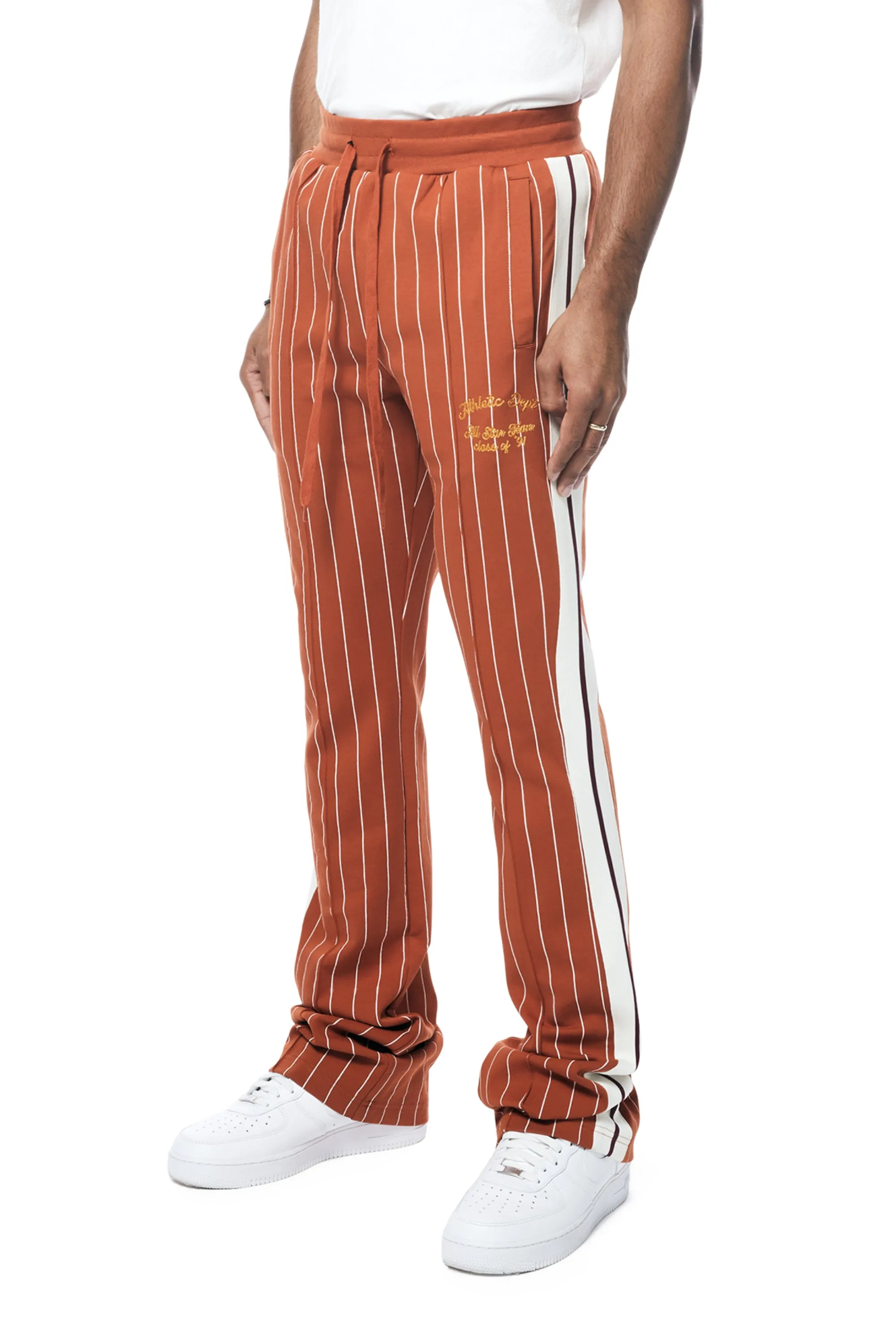 Pin Striped Varsity Track Pants - Cinnamon