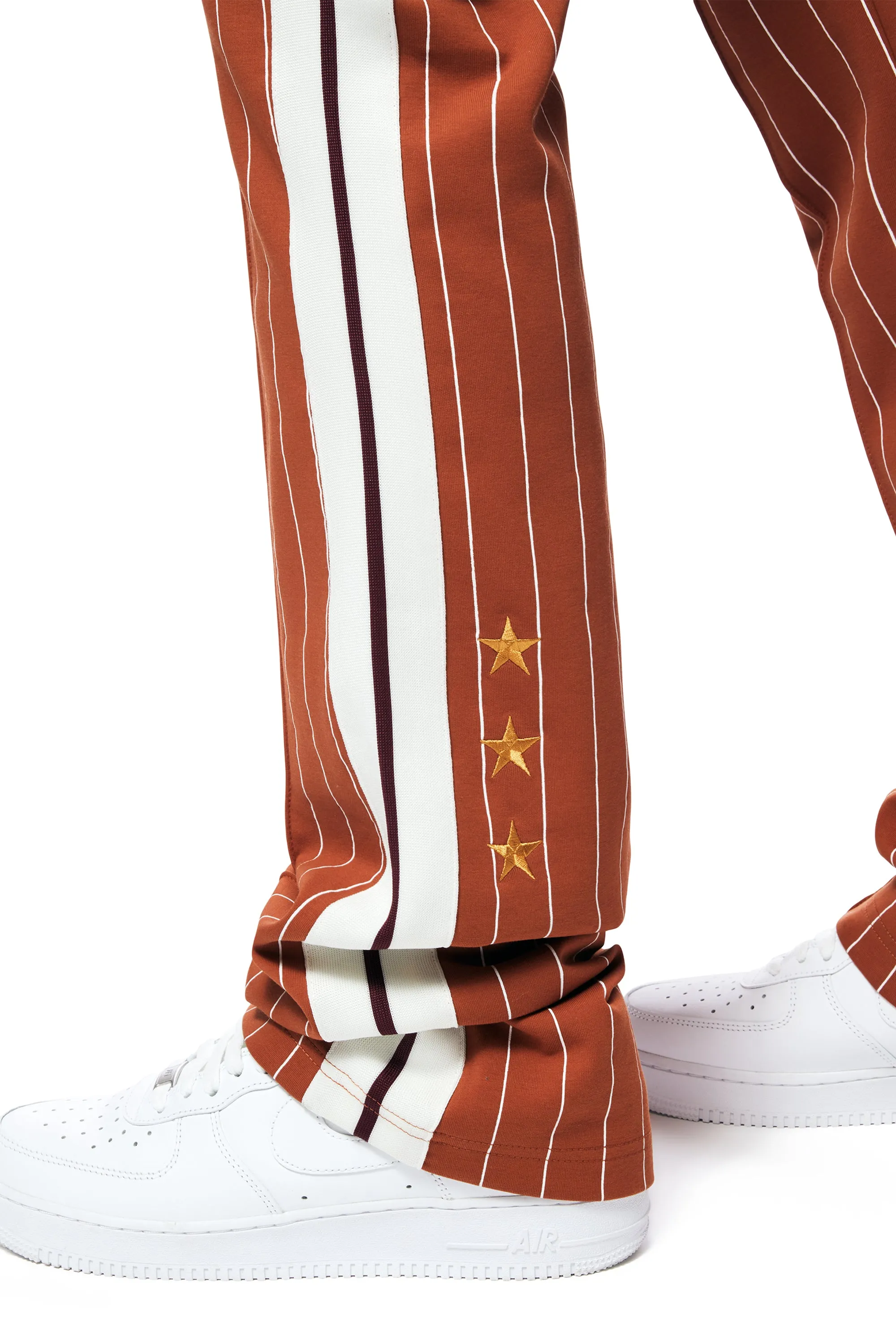 Pin Striped Varsity Track Pants - Cinnamon