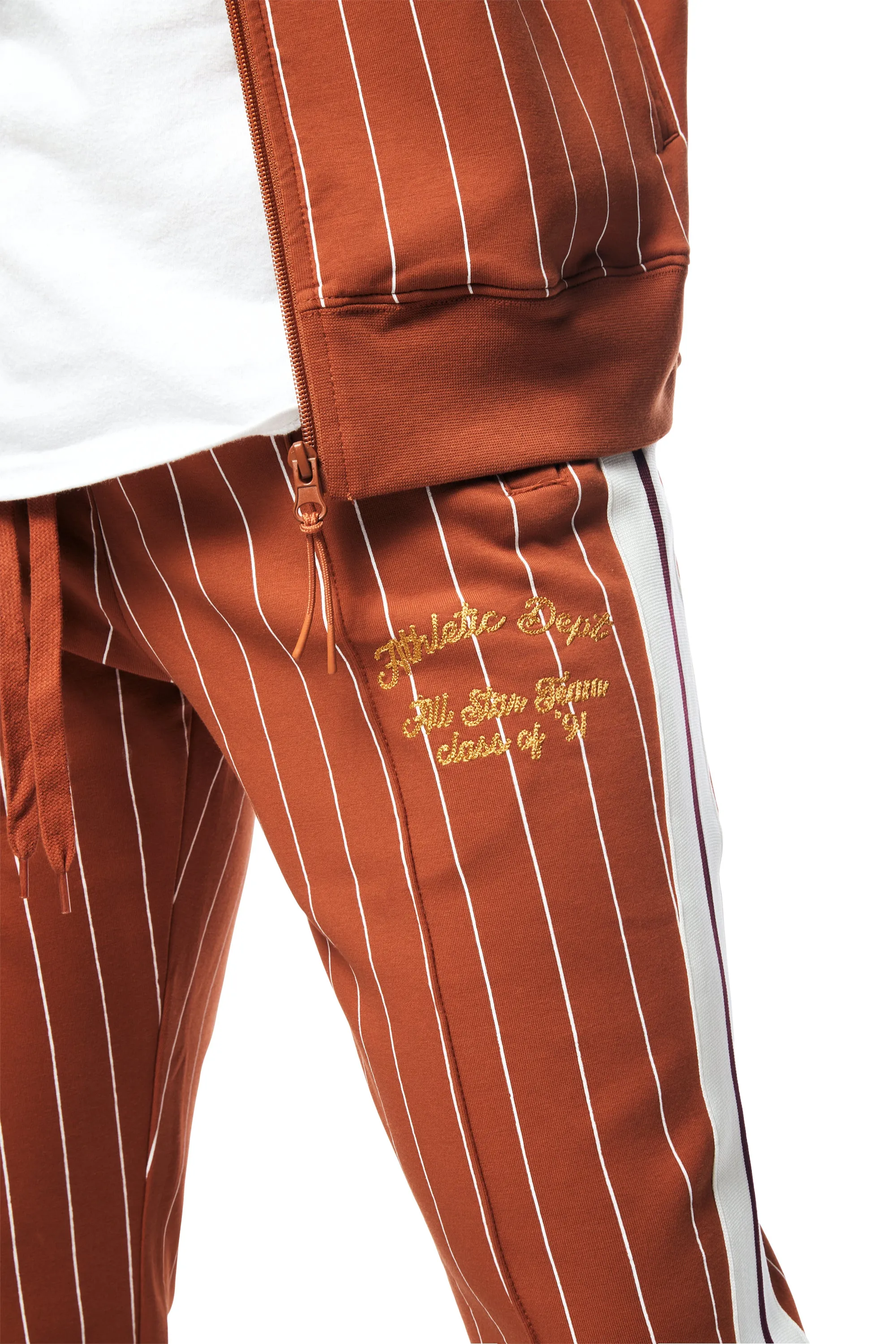 Pin Striped Varsity Track Pants - Cinnamon