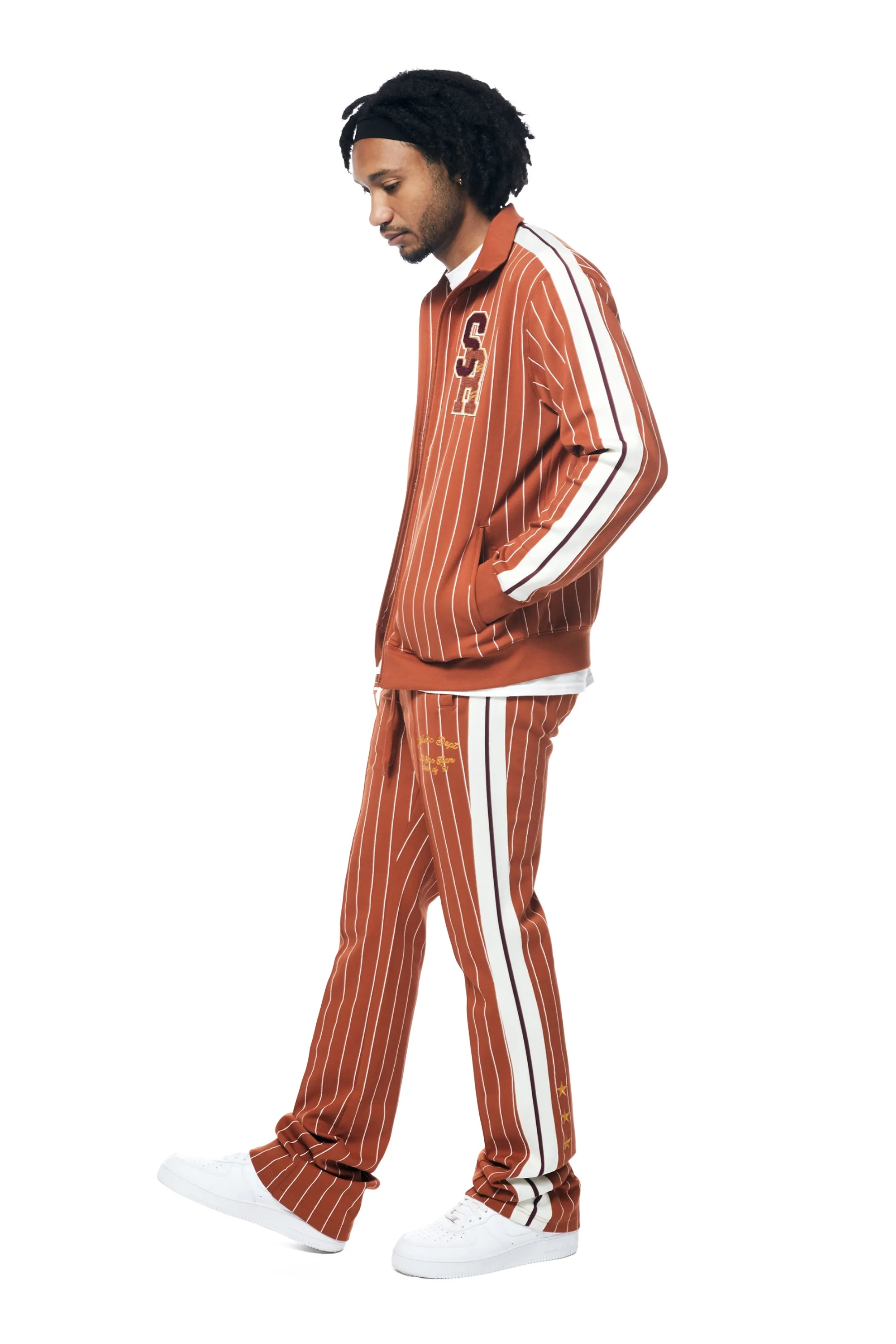 Pin Striped Varsity Track Pants - Cinnamon