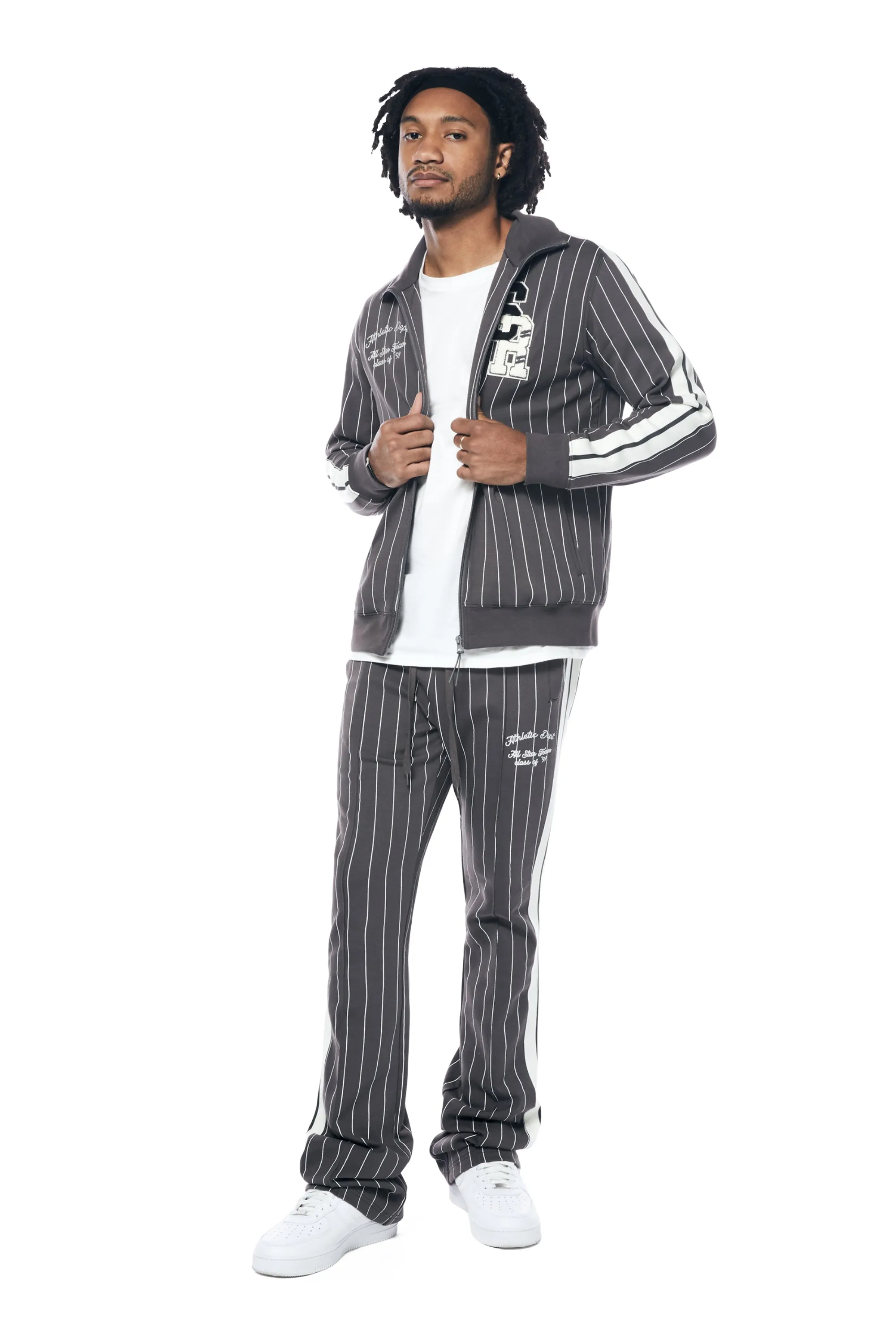 Pin Striped Varsity Track Pants - Pavement