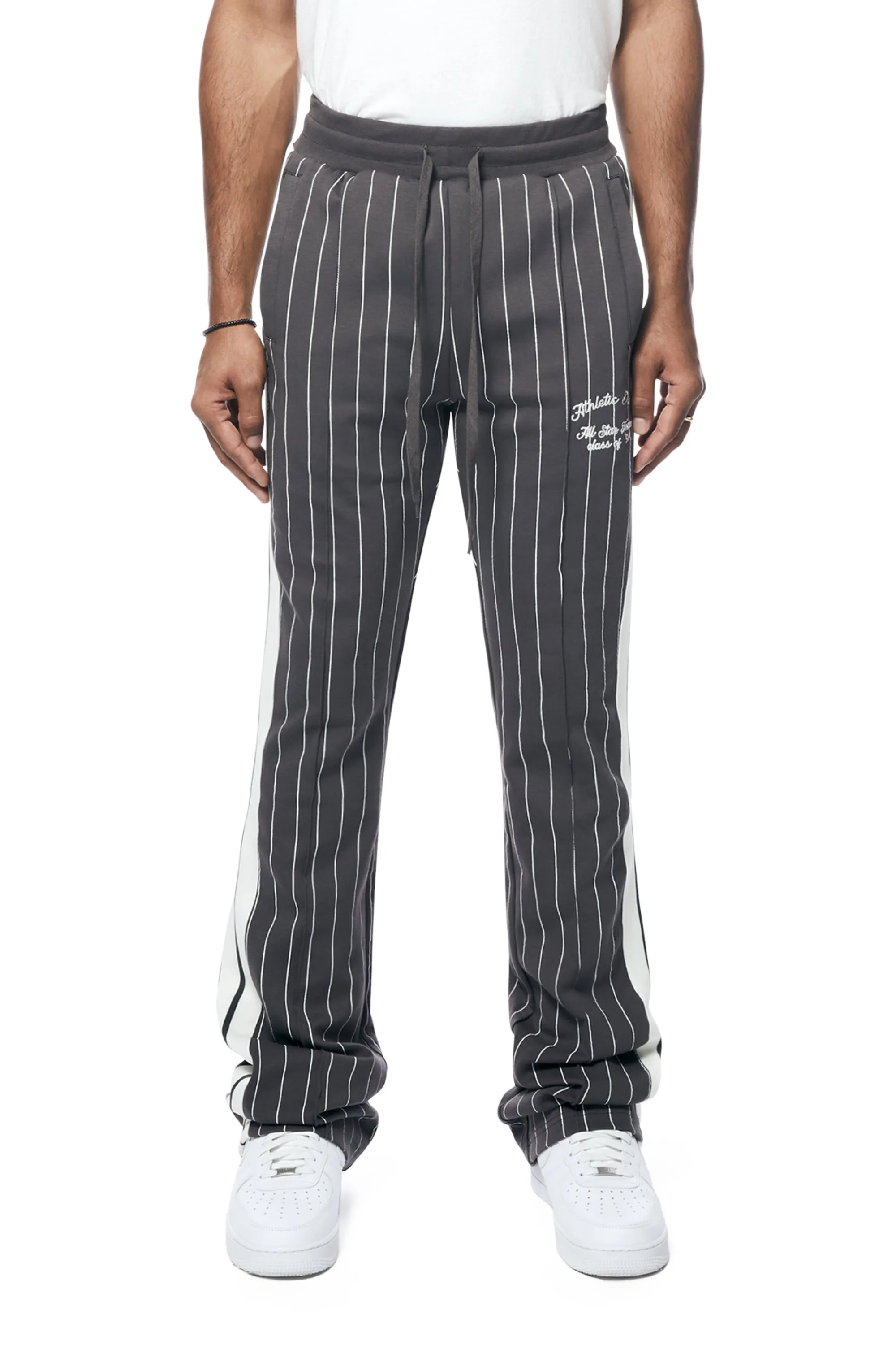 Pin Striped Varsity Track Pants - Pavement