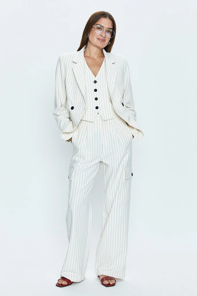 Pistola - Brynn High Rise Relaxed Cargo Pant - Le Blanc Pinstripe