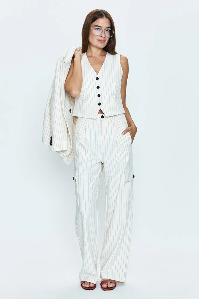 Pistola - Brynn High Rise Relaxed Cargo Pant - Le Blanc Pinstripe