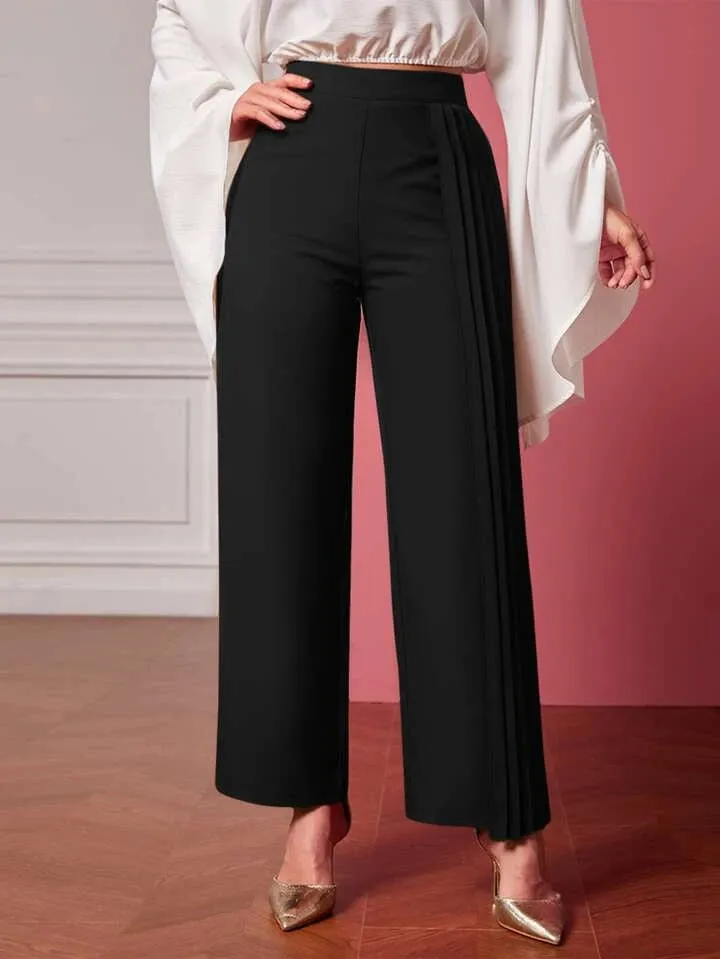 Pleated panel straight leg trousers