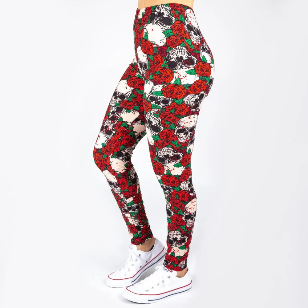 Red Rose Skull Leggings