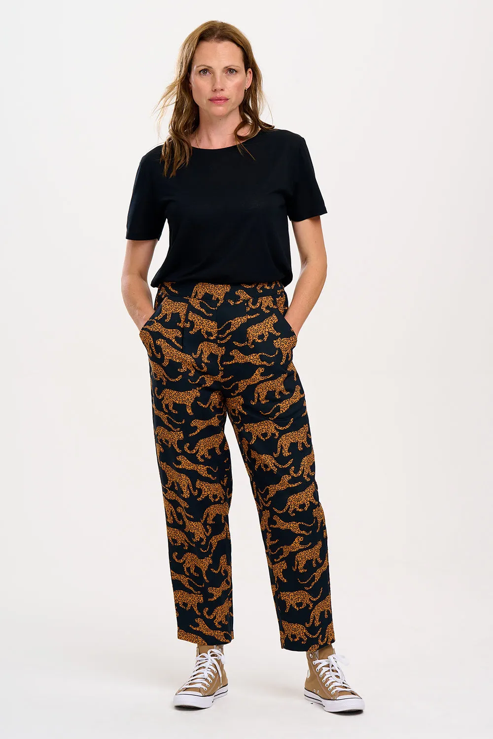 Romney Trousers - Black/Tan, Large Leopard