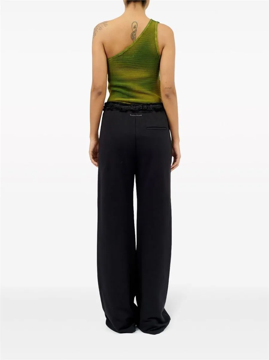 RUFFLED-WAIST FLARED TROUSERS