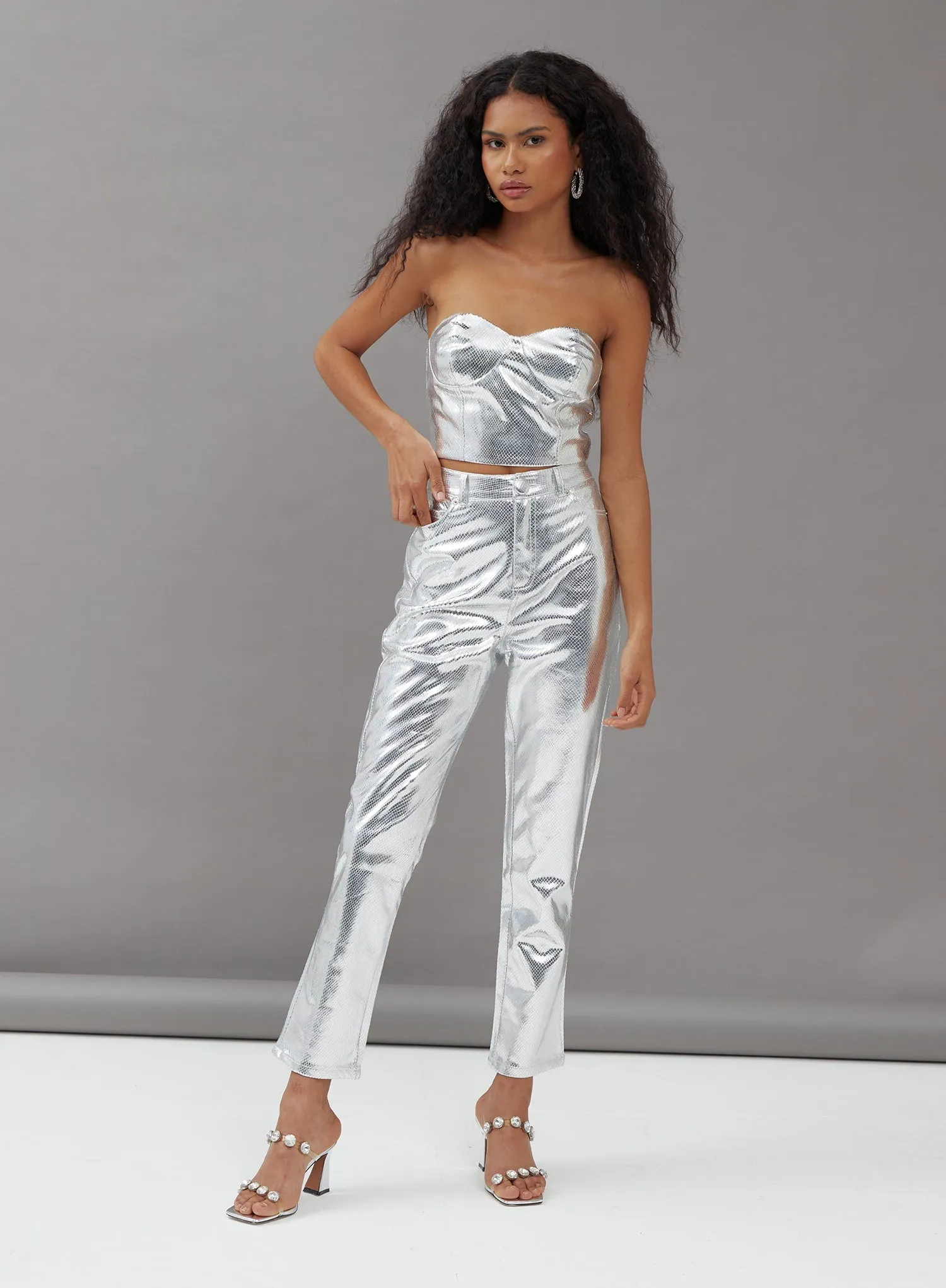 Silver Metallic Faux Leather Trousers - Philo