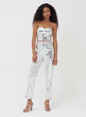 Silver Metallic Faux Leather Trousers - Philo