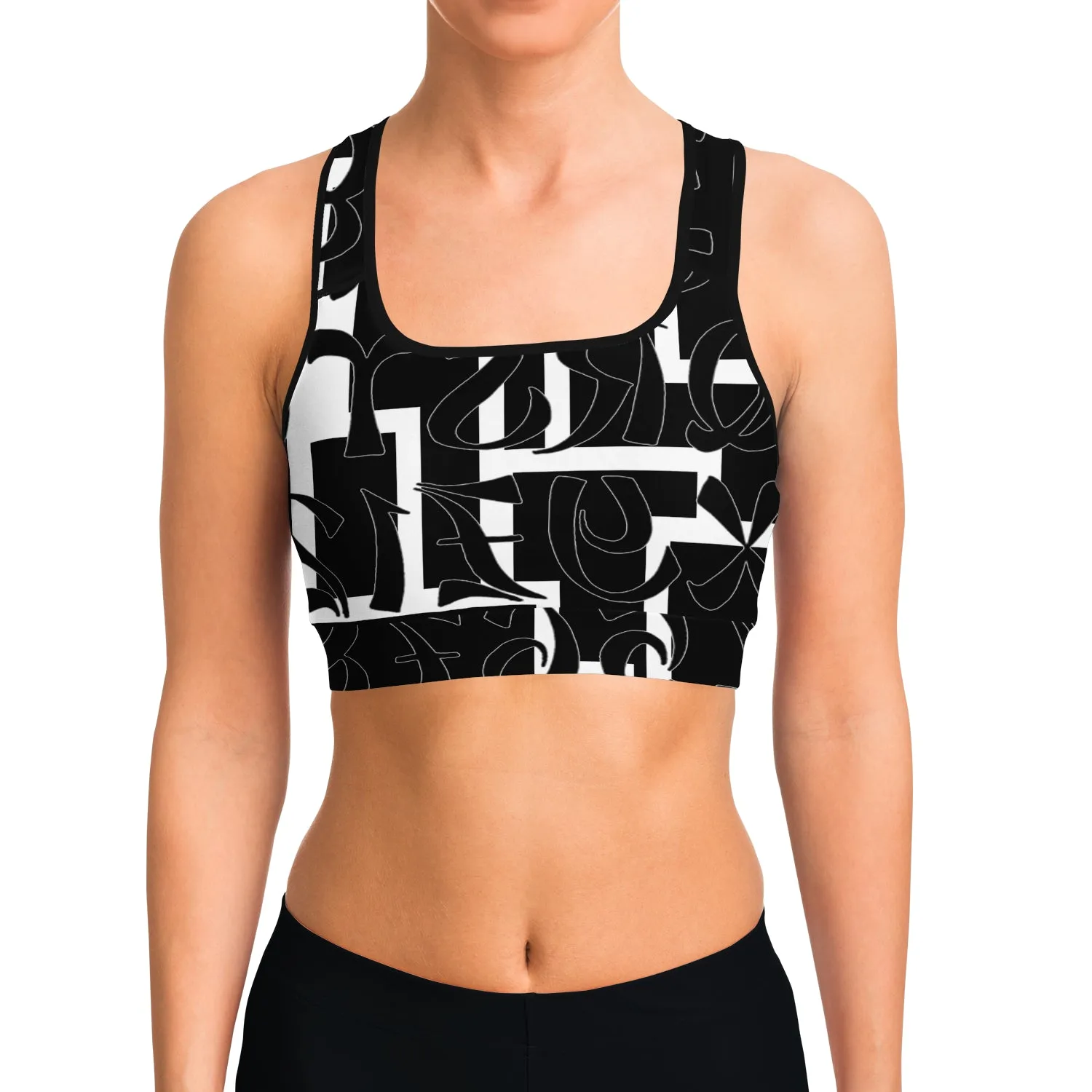 sport bra black white