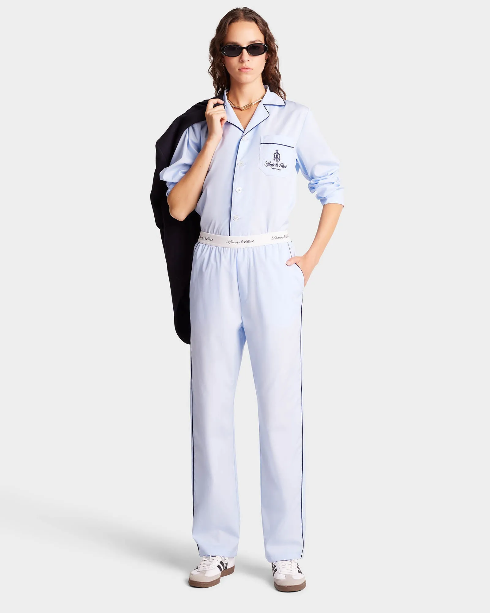 Vendome Pyjama Trousers - Sky Blue/Navy